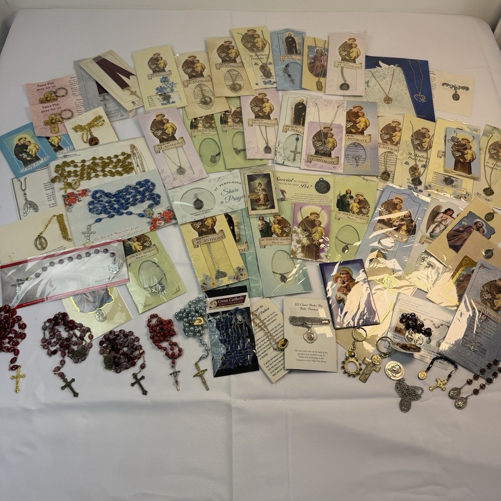 Lot 64 Pcs Catholic Religious Medal Charm Pendant Crucifix Cross Angel Rosary